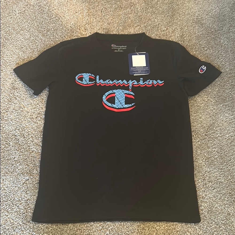 Champion Black Short Sleeve Tee with Iconic Logos